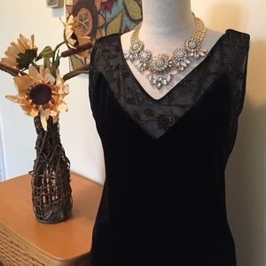 Black Velvet Cami with Lace Trim